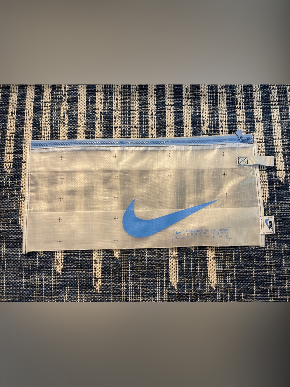 Nike Shoe Clear Pouch with Blue Swoosh and Blue Zip